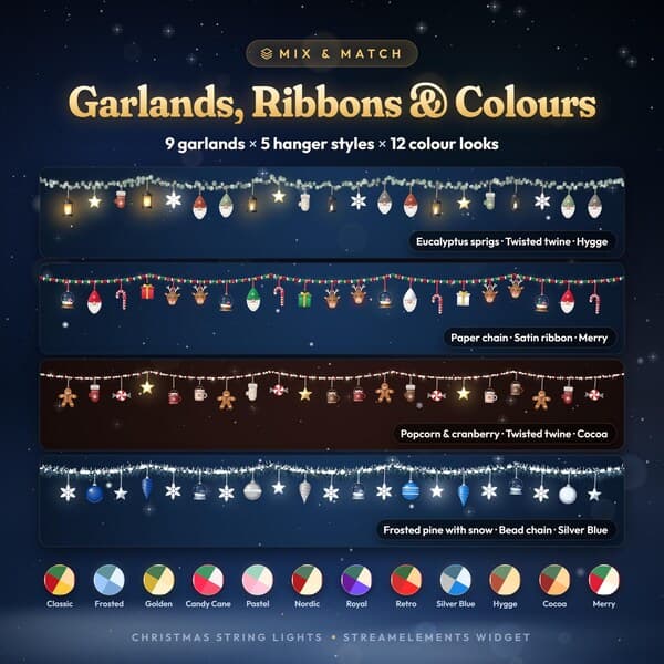 Christmas String Lights Twitch, Kick, YouTube Overlay, Animated String Lights Stream Decoration, StreamElements Widget for OBS & Streamlabs - photo 4