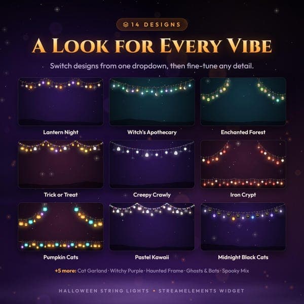 Halloween & Christmas Twitch, kick, youtube Overlay Bundle, Animated String Lights Stream Decoration, StreamElements Widget for OBS - photo 7