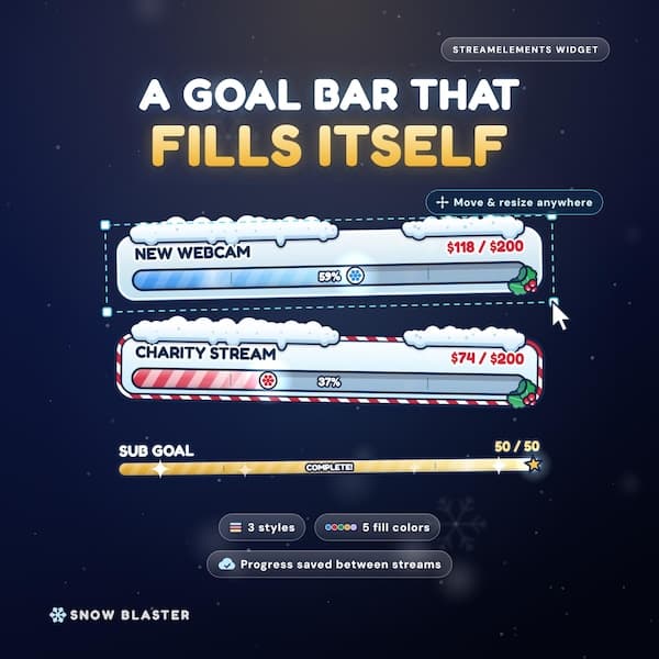 Twitch Alerts Christmas  | StreamElements Widget | Animated Snowball Stream Overlay with Goal Bar | Twitch YouTube Kick | One-Click Install - photo 8