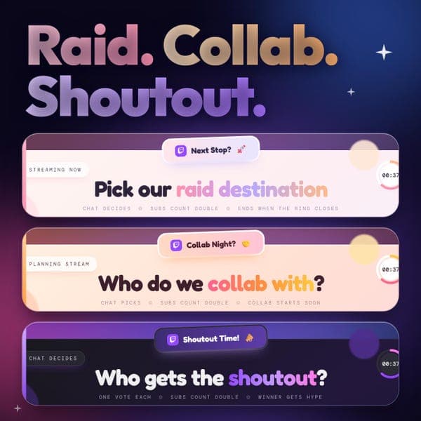 StreamElements Twitch Widget | Raid Vote Overlay | Chat Poll with Countdown and Winner Banner | OBS Stream Overlay | 5 Themes - photo 5