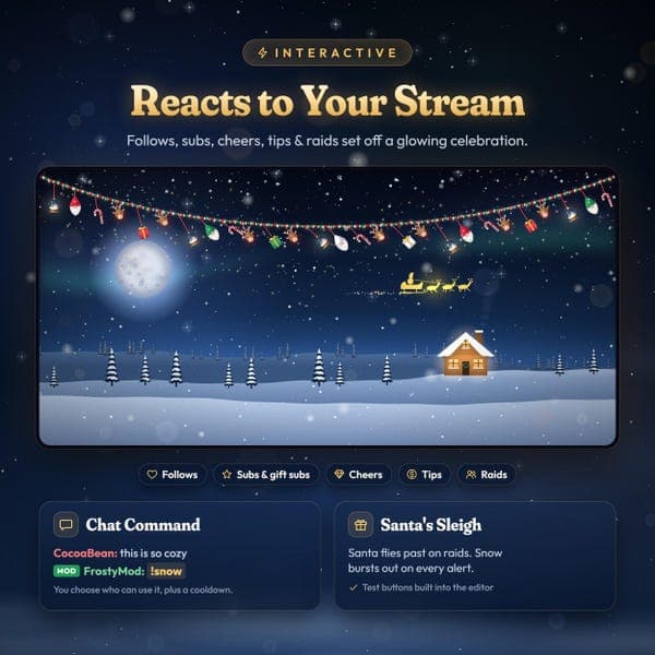 Christmas String Lights Twitch, Kick, YouTube Overlay, Animated String Lights Stream Decoration, StreamElements Widget for OBS & Streamlabs - photo 8