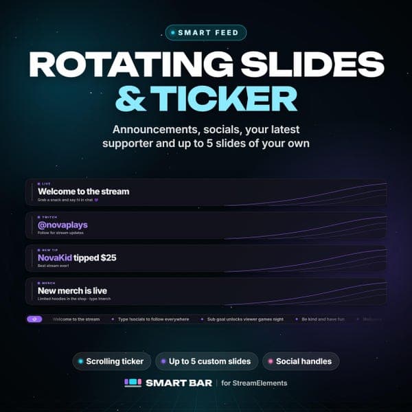 Smart Stream Overlay Bar | StreamElements Widget | Alerts, Goals, Now Playing, Ticker | 24 Themes | Twitch YouTube Kick OBS Download - photo 7