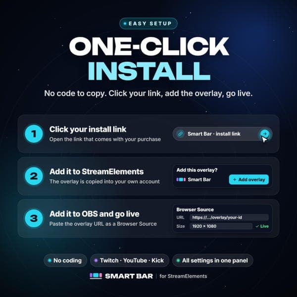 Smart Stream Overlay Bar | StreamElements Widget | Alerts, Goals, Now Playing, Ticker | 24 Themes | Twitch YouTube Kick OBS Download - photo 3