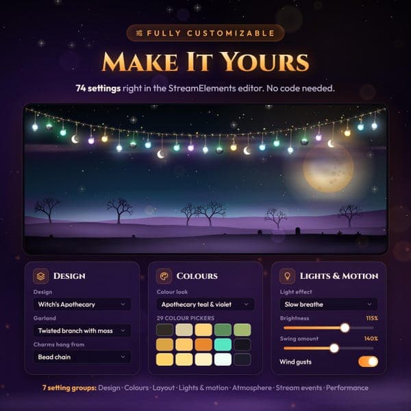 Halloween & Christmas Twitch, kick, youtube Overlay Bundle, Animated String Lights Stream Decoration, StreamElements Widget for OBS - photo 5