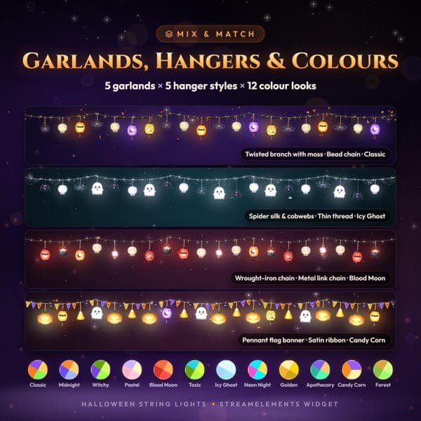 Halloween & Christmas Twitch, kick, youtube Overlay Bundle, Animated String Lights Stream Decoration, StreamElements Widget for OBS - photo 4