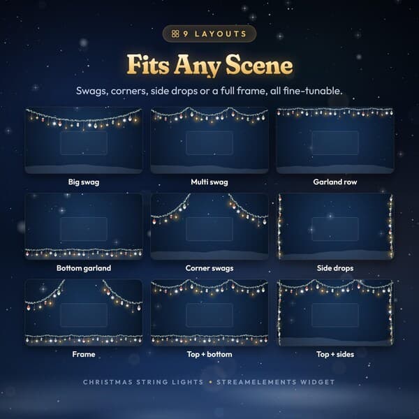 Christmas String Lights Twitch, Kick, YouTube Overlay, Animated String Lights Stream Decoration, StreamElements Widget for OBS & Streamlabs - photo 2