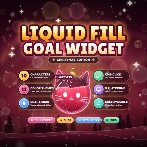 Christmas Liquid Goal Widget for StreamElements, Animated Sub Goal Overlay, Twitch Kick YouTube Follower Goal Bar, OBS Holiday - photo 9