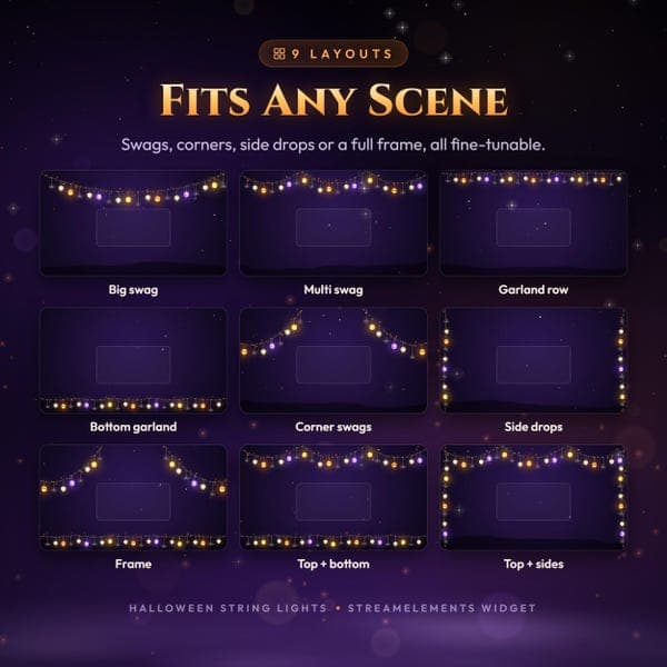 Halloween Twitch, Kick, and YouTube Overlay, Animated String Lights Stream Decoration, StreamElements Widget for OBS & Streamlabs, Spooky - photo 2