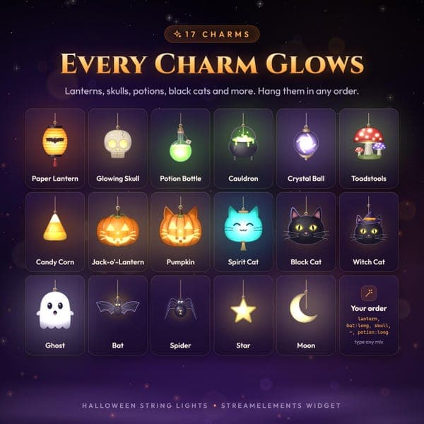 Halloween & Christmas Twitch, kick, youtube Overlay Bundle, Animated String Lights Stream Decoration, StreamElements Widget for OBS - photo 6