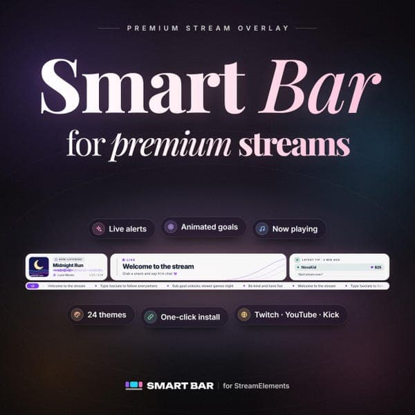 Smart Stream Overlay Bar | StreamElements Widget | Alerts, Goals, Now Playing, Ticker | 24 Themes | Twitch YouTube Kick OBS Download thumbnail