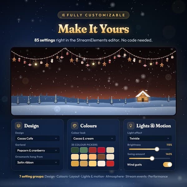 Christmas String Lights Twitch, Kick, YouTube Overlay, Animated String Lights Stream Decoration, StreamElements Widget for OBS & Streamlabs - photo 5