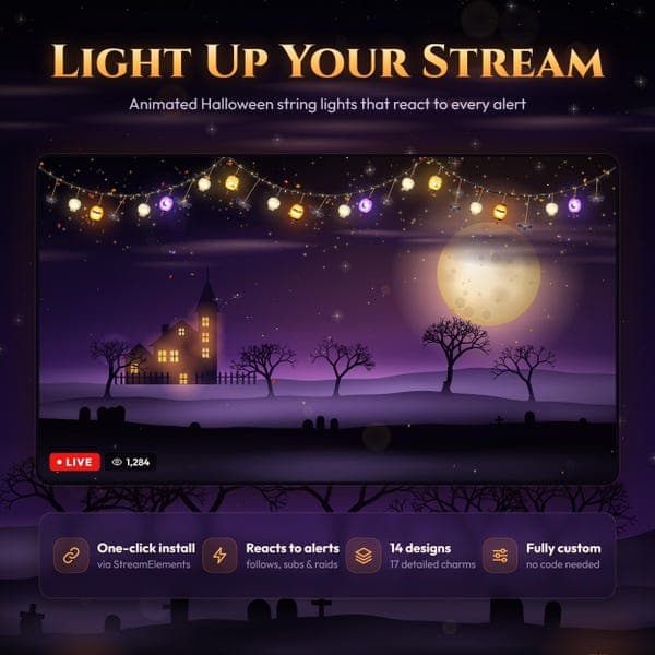 Halloween & Christmas Twitch, kick, youtube Overlay Bundle, Animated String Lights Stream Decoration, StreamElements Widget for OBS - photo 10