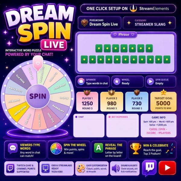 wheel word game Interactive Chat Game Widget | StreamElements Wheel Spin Minigame (Digital Download) thumbnail