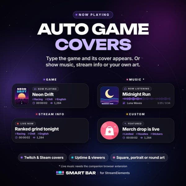 Smart Stream Overlay Bar | StreamElements Widget | Alerts, Goals, Now Playing, Ticker | 24 Themes | Twitch YouTube Kick OBS Download - photo 8