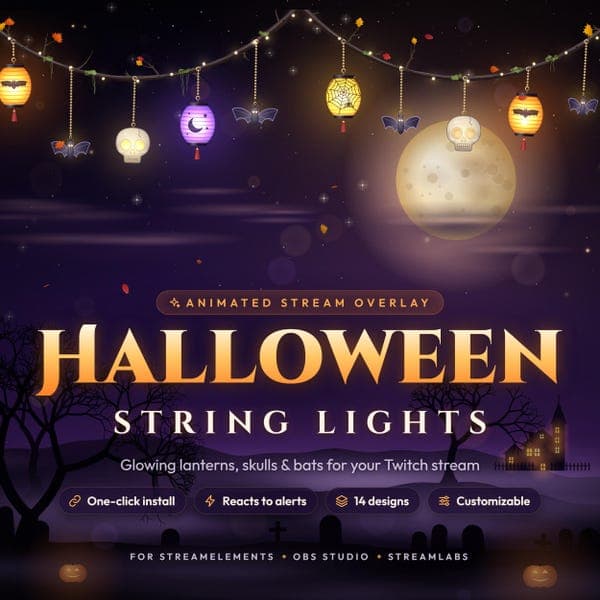 Halloween & Christmas Twitch, kick, youtube Overlay Bundle, Animated String Lights Stream Decoration, StreamElements Widget for OBS - photo 2