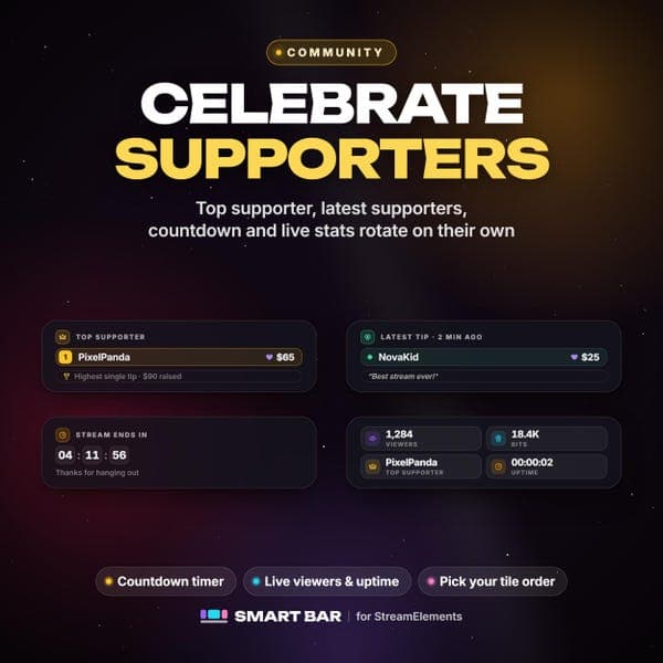 Smart Stream Overlay Bar | StreamElements Widget | Alerts, Goals, Now Playing, Ticker | 24 Themes | Twitch YouTube Kick OBS Download - photo 6