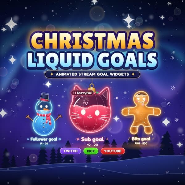 Christmas Liquid Goal Widget for StreamElements, Animated Sub Goal Overlay, Twitch Kick YouTube Follower Goal Bar, OBS Holiday thumbnail