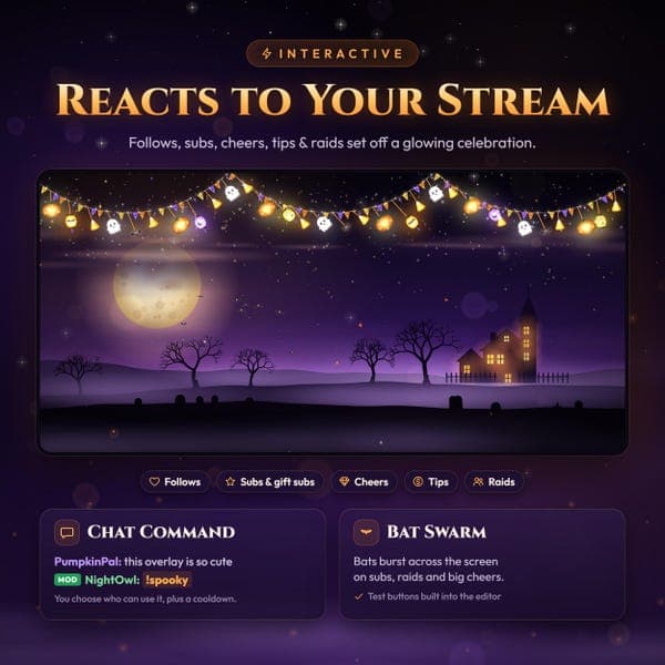 Halloween & Christmas Twitch, kick, youtube Overlay Bundle, Animated String Lights Stream Decoration, StreamElements Widget for OBS - photo 8