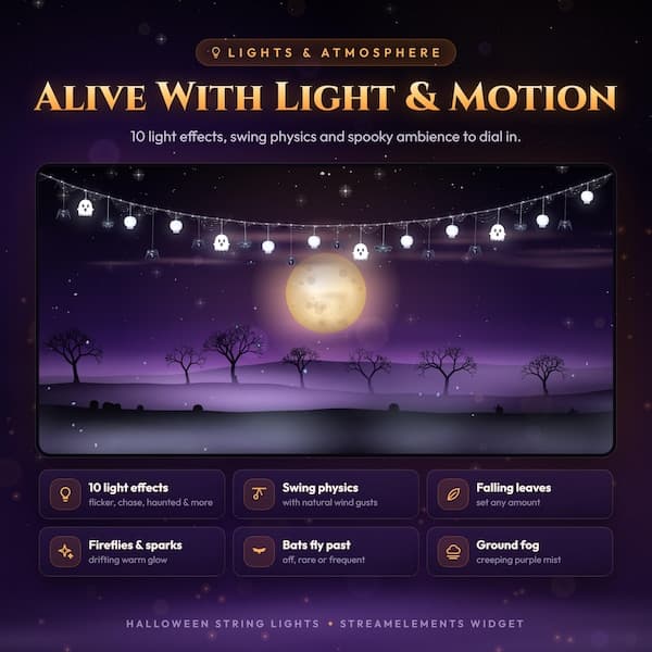 Halloween & Christmas Twitch, kick, youtube Overlay Bundle, Animated String Lights Stream Decoration, StreamElements Widget for OBS - photo 3
