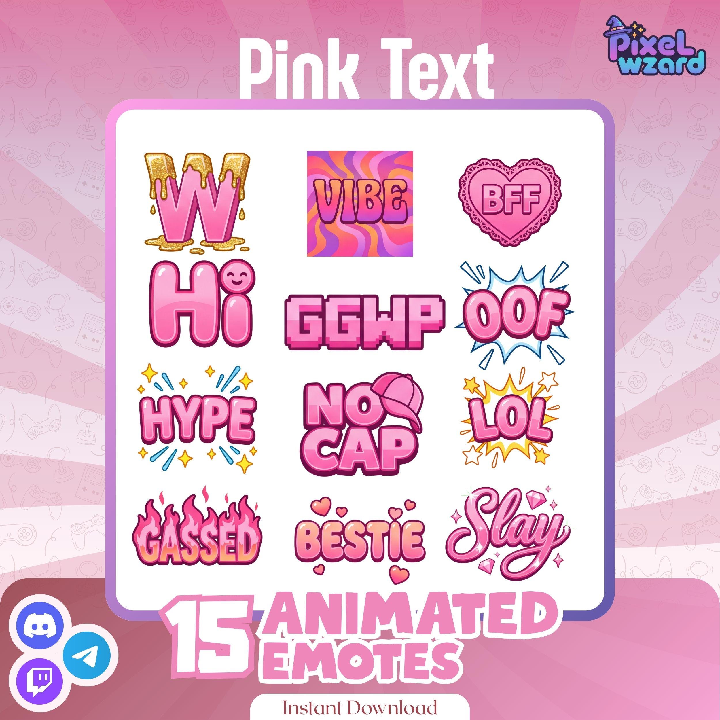 15 Animated Pink Text Emotes for Twitch Discord V2 | Kawaii Gamer Pack (Digital Download)