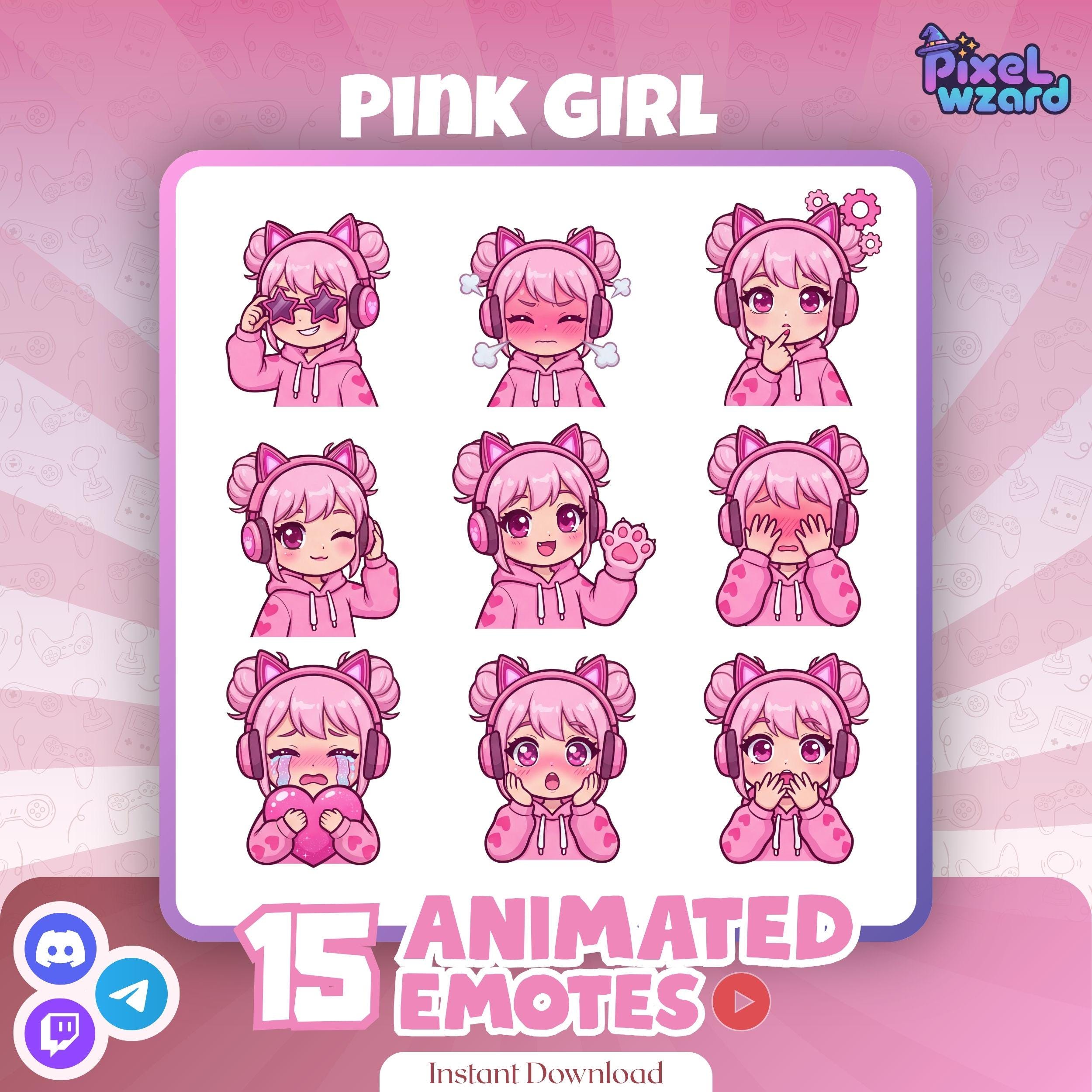15 Pink Kawaii Gamer Girl Animated Emotes | Twitch Discord Streamer Pack (Digital Download) - photo 4