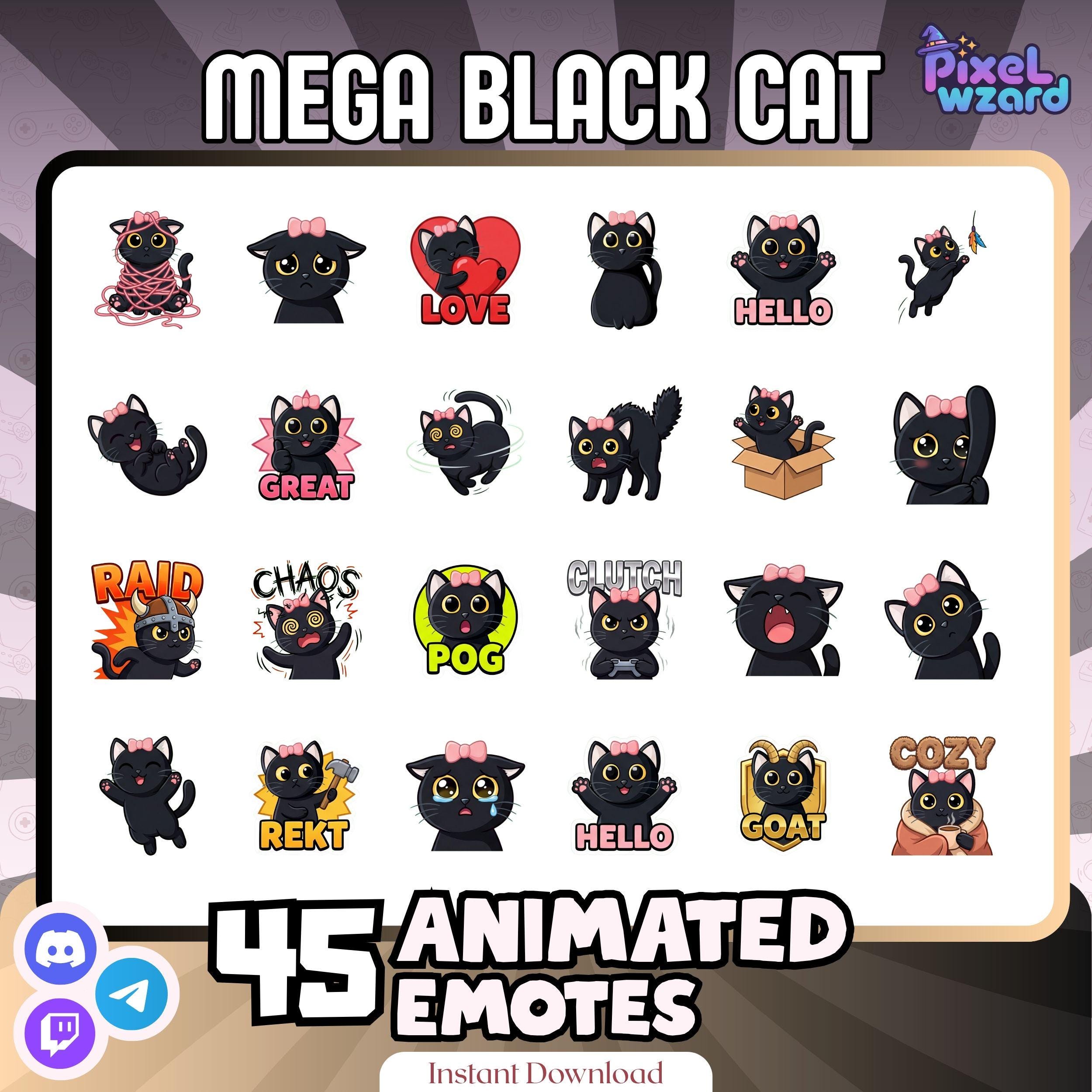 45 Animated Black Cat Emotes Bundle – Twitch, Discord, YouTube Streamer Graphics (Digital Download) - photo 6