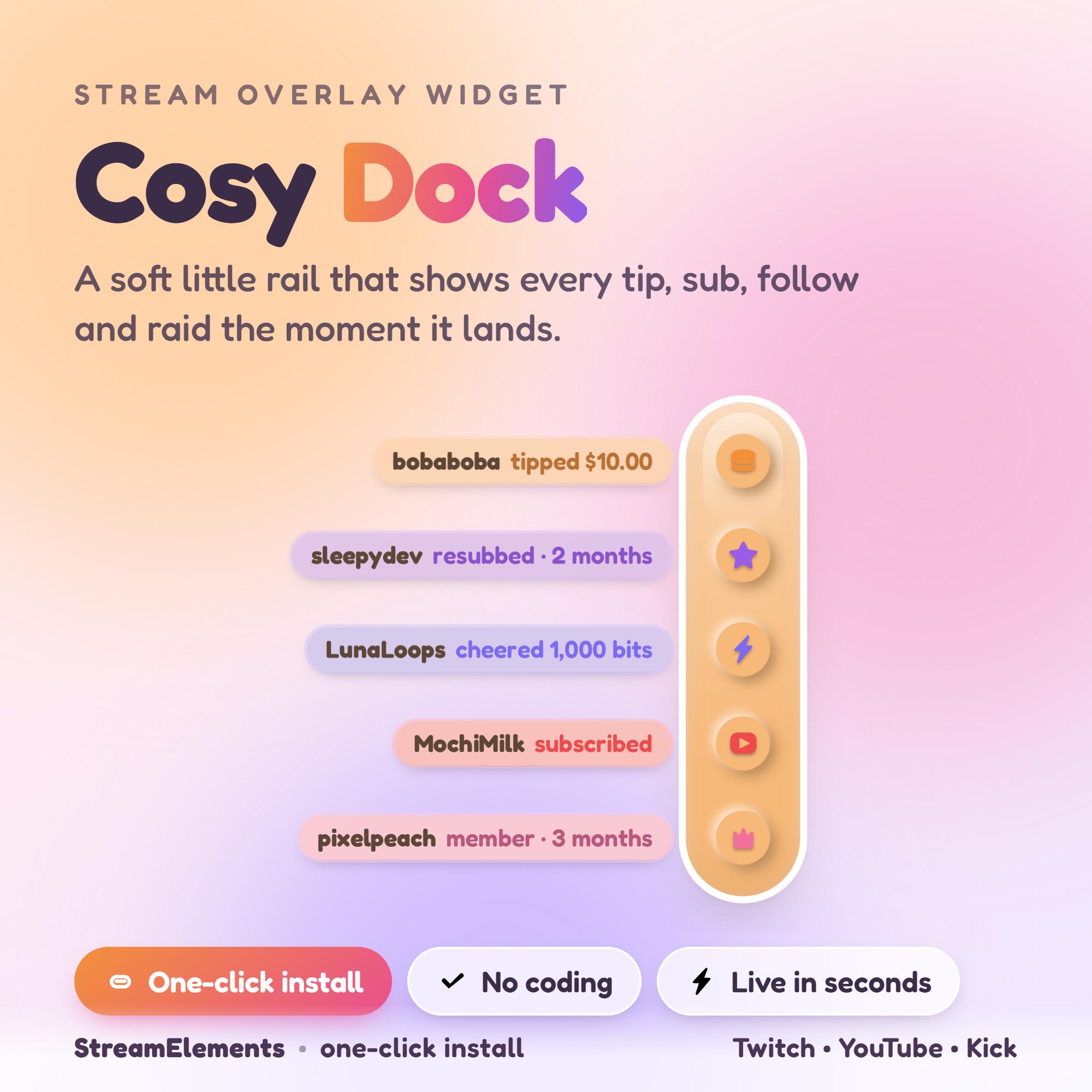 Animated Stream dock Overlay Event List for Twitch YouTube Kick | StreamElements Widget | Tip Sub Raid Alerts | Cute Pastel | OBS Streamlab - photo 7