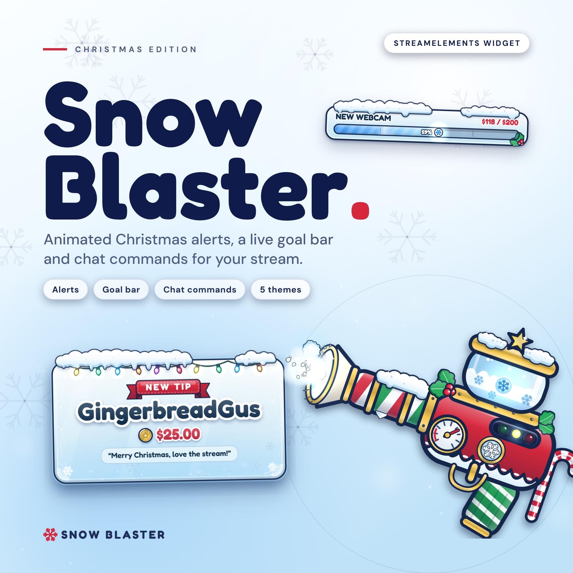 Christmas Twitch Alerts | StreamElements Widget | Animated Snowball Stream Overlay with Goal Bar | Twitch YouTube Kick | One-Click Install - photo 2