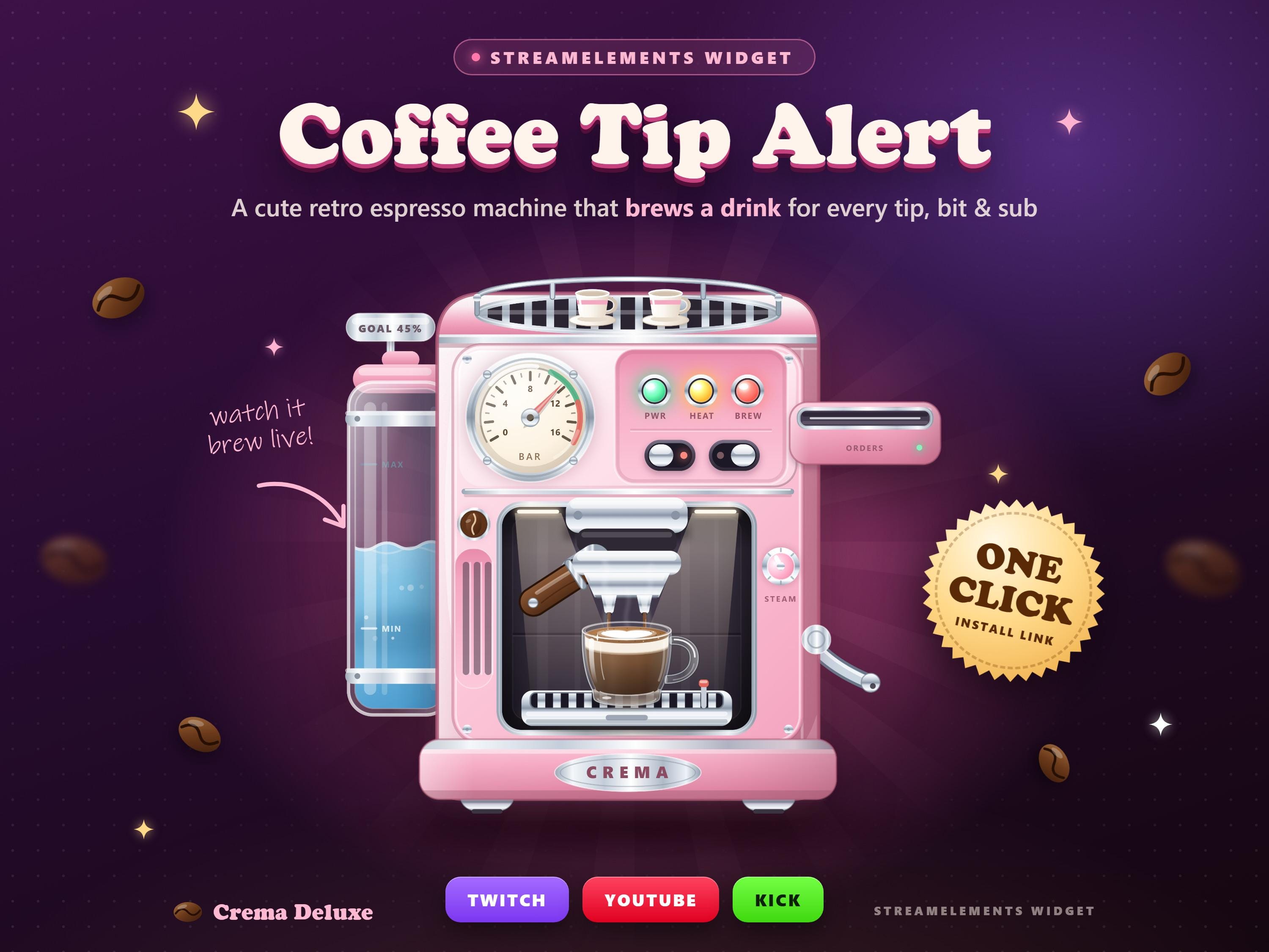 Crema Deluxe StreamElements Widget, Coffee Tip Alert Overlay for Twitch, YouTube & Kick, OBS Streamlabs Digital Download - photo 6