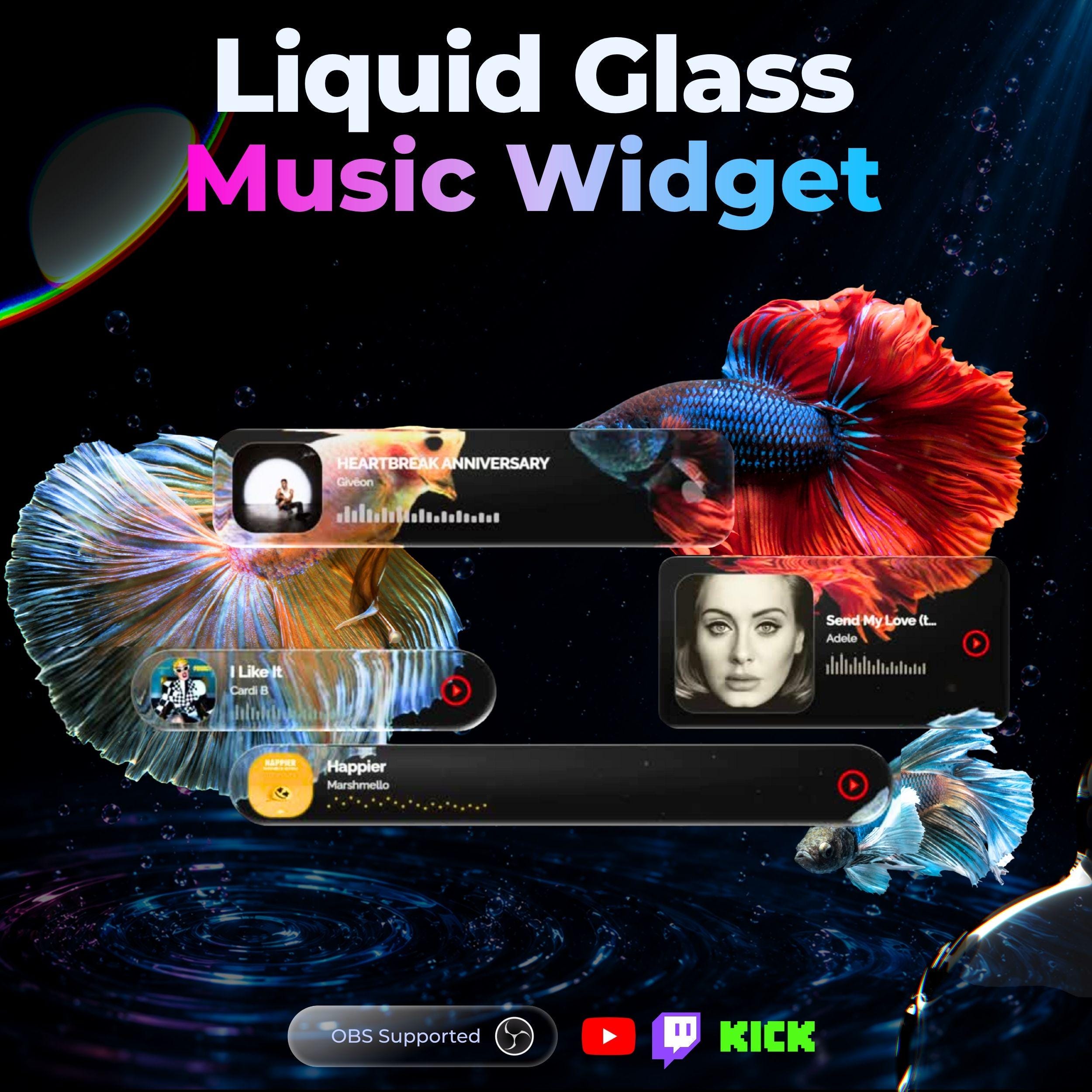 Liquid glass StreamElements Music Overlay | OBS Browser Source Widget | Audio Reactive Visualizer | StreamElements Ready - photo 7