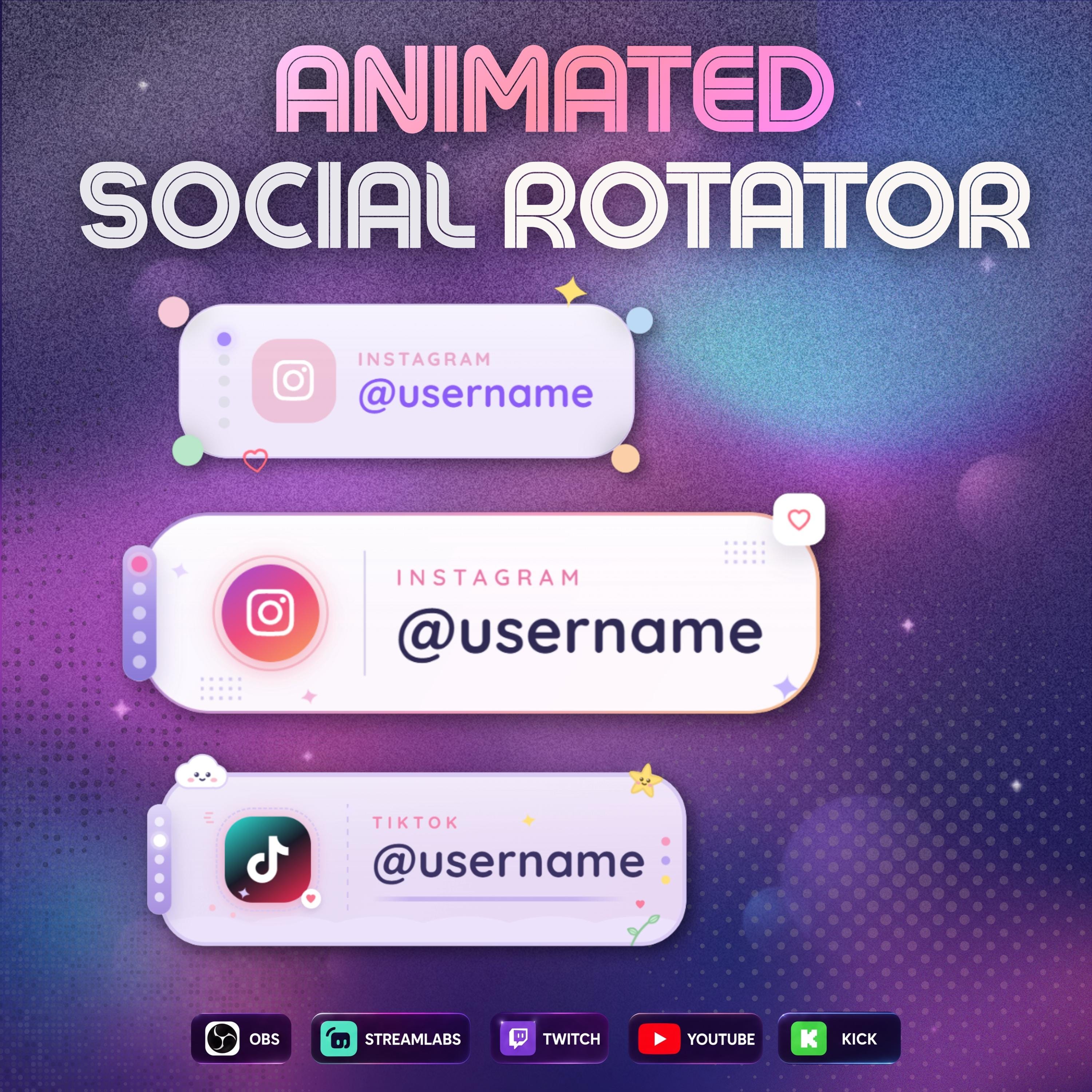 Social Media Overlay for Twitch, youtube , kick  Animated StreamElements Widget, Rotating Socials Banner, 15 Templates - photo 3