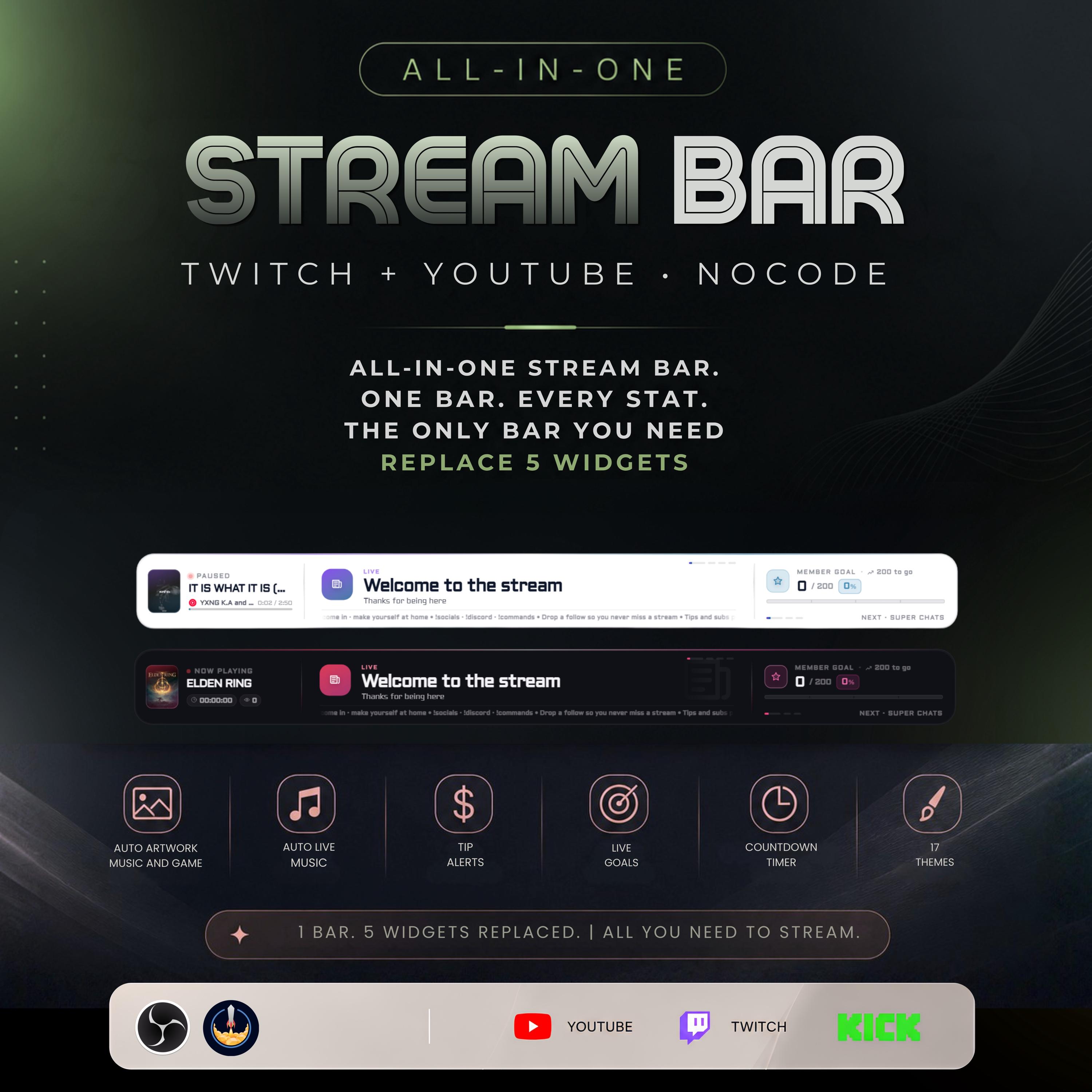 Stream SmartBar StreamElements Overlay Widget | Twitch Stream Bar with Now Playing Music, Goal Tracker, Alerts , OBS streamlabs - photo 5
