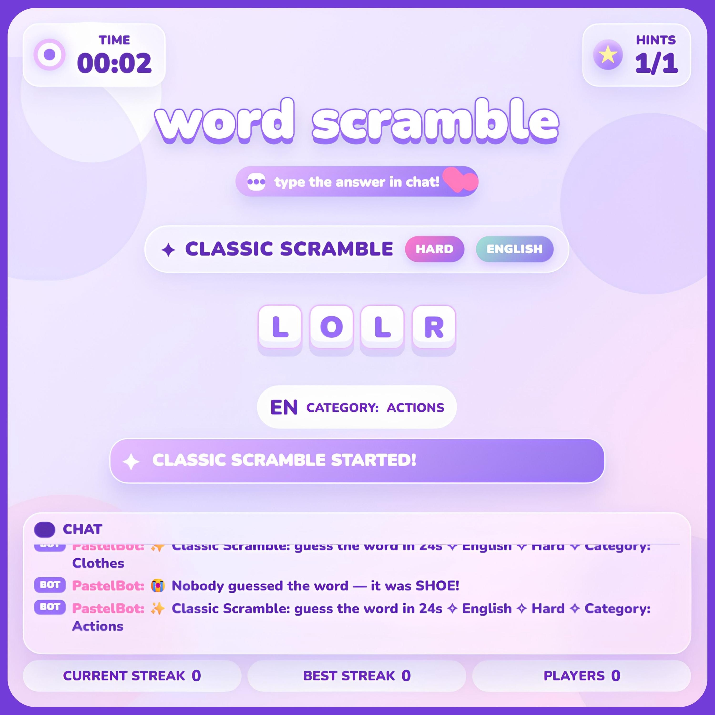 Word Game Overlay - Interactive Chat Game Widget for Streamers & VTubers | OBS | Twitch YouTube | stream background | StreamElements